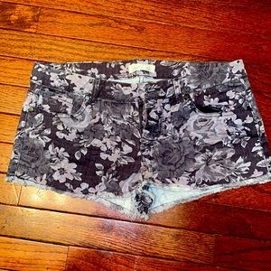 Floral Gray Denim Shorts